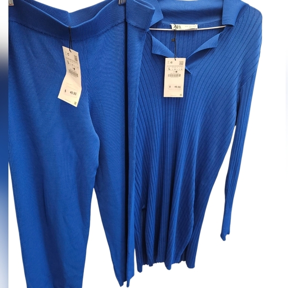 Zara Blue Knit Ribbed Tunic and Pant Set NEW - Picture 8 of 9